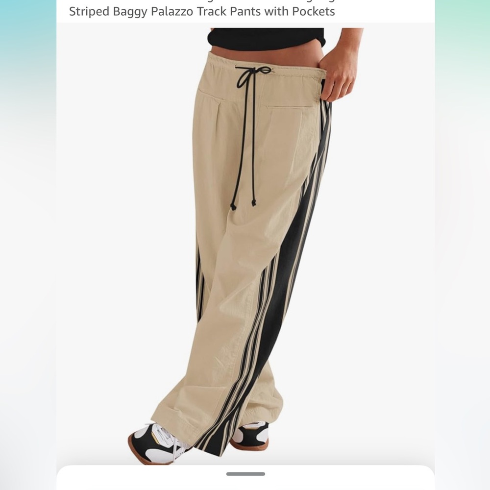 Cream and Blue Track Pants wide leg medium